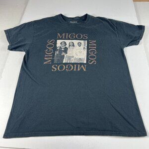 Migos RIP Take Off Rap Shirt Adult Large Black Faded Photo Short Sleeve Tee
